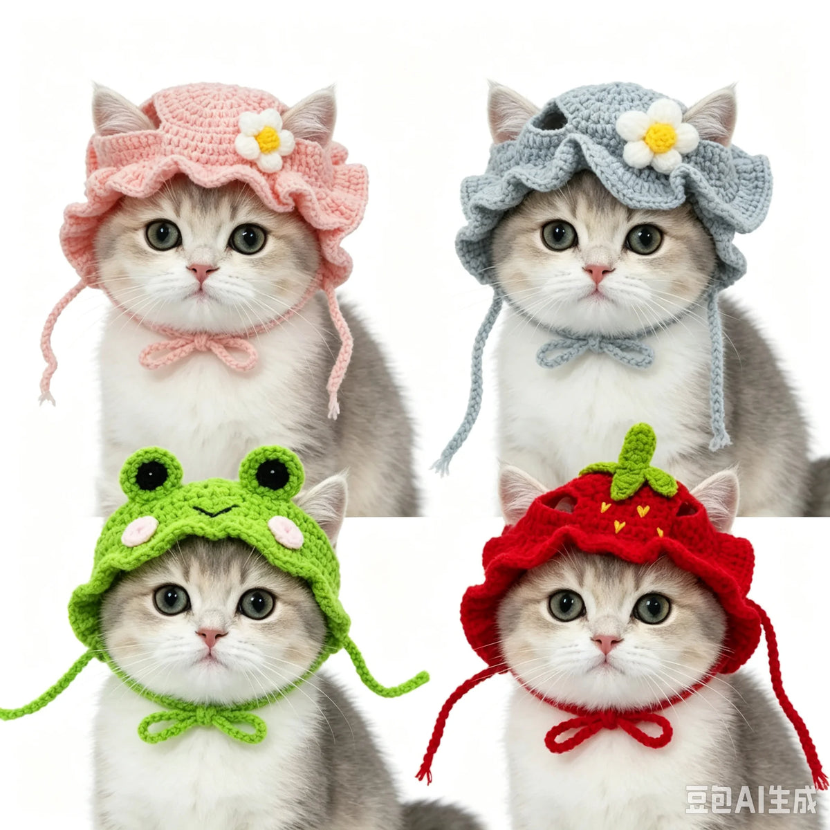 Knitted Cat Costume Hat With Elastic – Cute Photo Prop