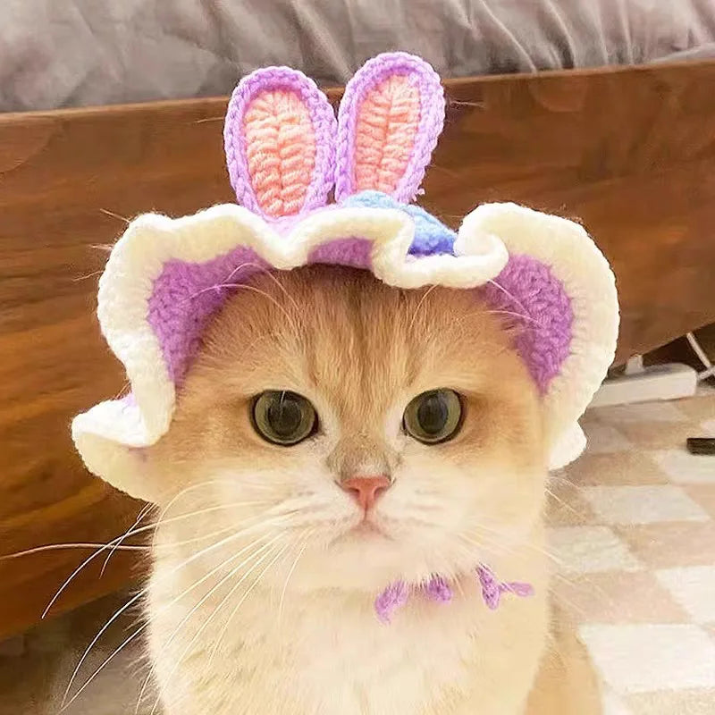 Knitted Cat Costume Hat With Elastic – Cute Photo Prop
